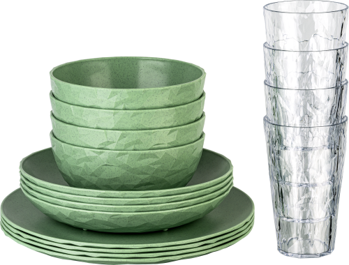 Koziol Exklusiv Göteborg Geschirr-Set 16-tlg. grün für 4 Personen - Kunststoff und Melamin Geschirr-Sets