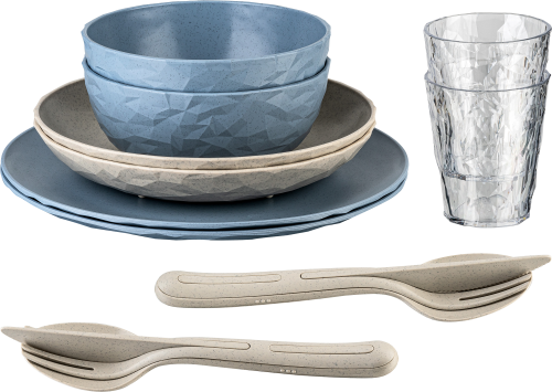 Koziol Geschirrset 10-teilig Club Set Skagen nature flower blue - Campingbesteck