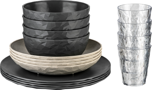 Koziol Göteborg Geschirr-Set 16-tlg. nature ash grey für 4 Personen - Kunststoff und Melamin Geschirr-Sets