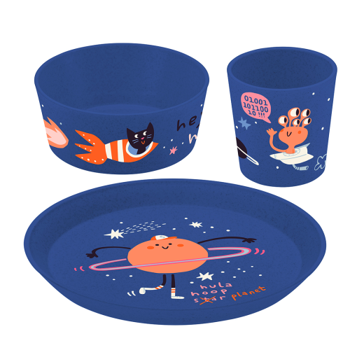 Koziol Kids Kindergeschirr-Set 3-tlg. organic blue space - Kunststoff und Melamin Geschirr-Sets