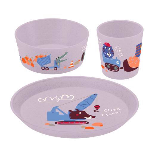 Koziol Kids Kindergeschirr-Set 3-tlg. organic grey trucks - Kunststoff und Melamin Geschirr-Sets