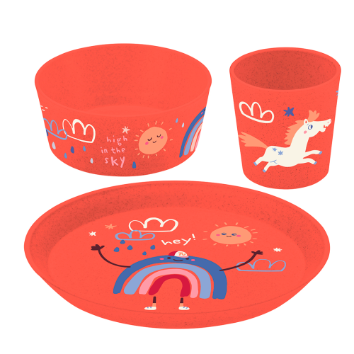 Koziol Kids Kindergeschirr Set 3-tlg. organic red dreams - Kunststoff und Melamin Geschirr-Sets