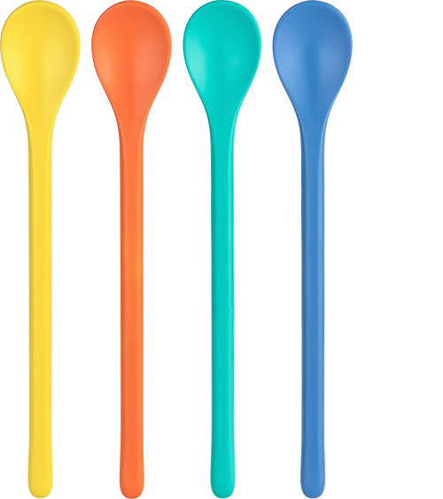Koziol Löffelset Nora Spoon L 4 Stück strong blue/coral/green/yellow - Campingbesteck