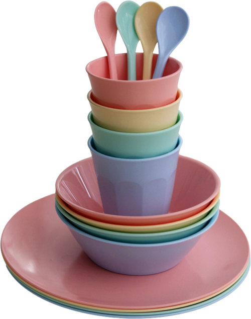 Koziol Nora Macarons Geschirr-Set 16-tlg. für 4 Personen  - Kunststoff und Melamin Geschirr-Sets