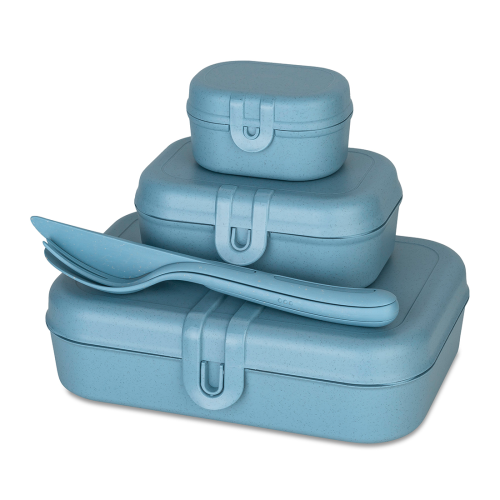 Koziol Pascal Ready Lunchbox-Set inklusive Besteck-Set 4-teilig nature flower blue - Lebensmittelbehälter / Vorratsdosen