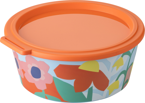 Koziol Schale mit Deckel Nora Box 1,3 Liter Blooms sweet blue/strong coral - Schüsseln & Schalen