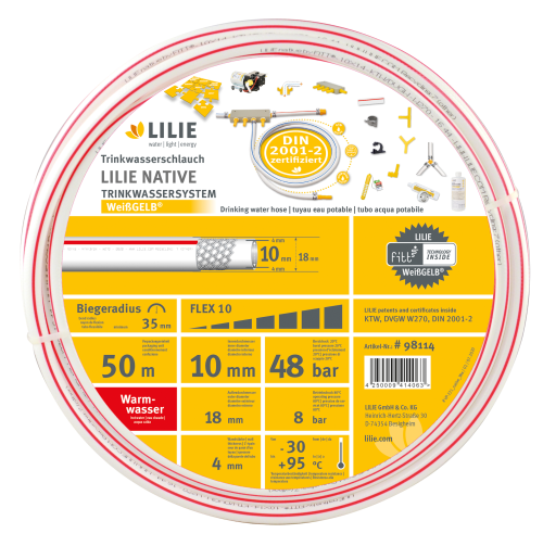 Lilie Native Trinkwasserschlauch für Warmwasser 10x18 mm (50m Rolle) - Wasserpumpen