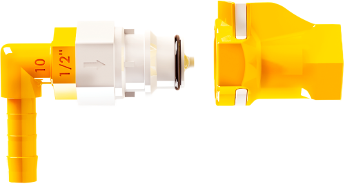 Lilie Push-and-Connect Ventiladapter Schnellkupplung Weissgelb inkl. Absperrfunktion gewinkelt 1/2 Zoll-Innengewinde x 10 mm - Schlauchadapter