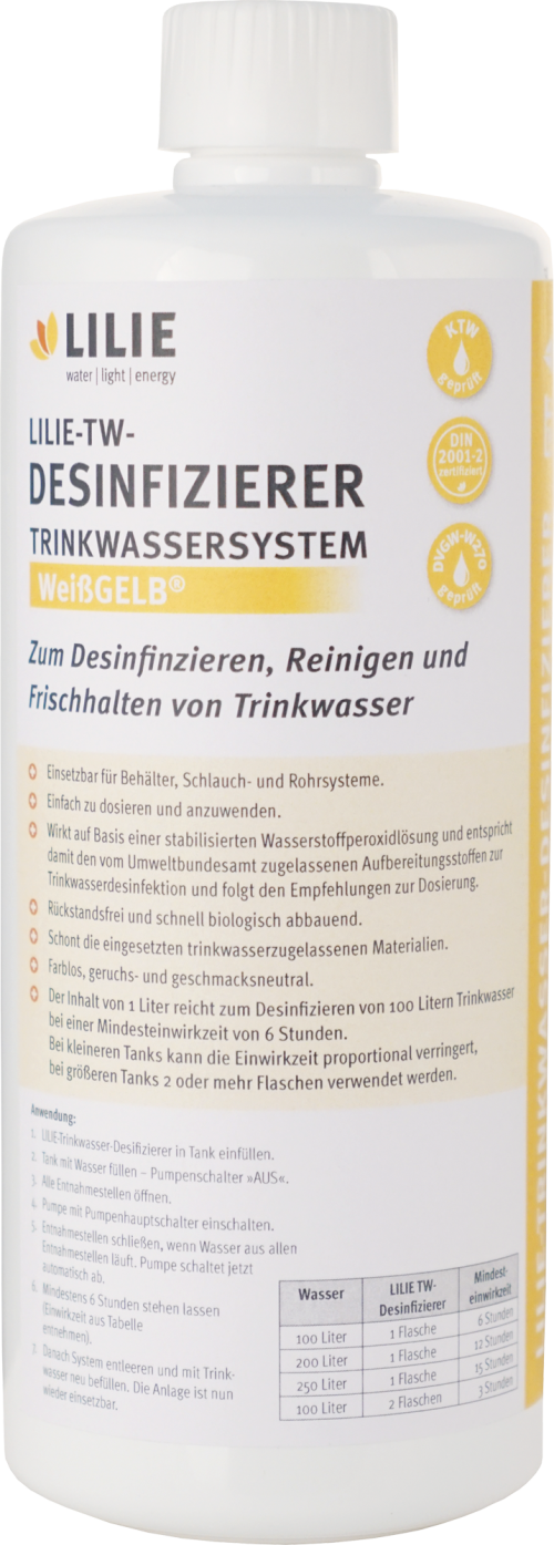 Lilie TW-Desinfizierer Trinkwasserdesinfizierer 1-Liter-Reichweite für 100 Liter - Trinkwasseraufbereitung