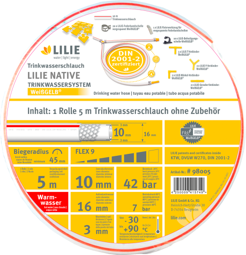 Lilie native 50m Rolle Trinkwasserschlauch 10x14mm  - warm - Wasserpumpen