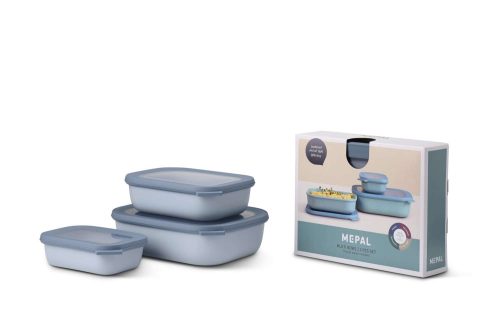 Mepal Cirqula Multischüssel Set rechteckig flach 3-teilig Nordic blue - Lebensmittelbehälter / Vorratsdosen