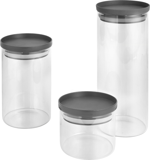 Metaltex Aroma Line Vorratsdosen rund aus Glas 3-er Set 450 / 1000 / 1500 ml - Lebensmittelbehälter / Vorratsdosen