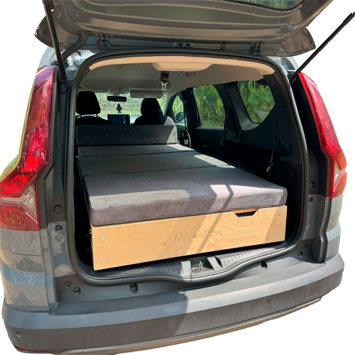 Moonbox Slim Campingbox für Kombis, SUVs und Vans ink. 3-teiliger Schlafauflage, Spülausrüstung und Gaskocher 173-190 x 91 x 23-44,5 cm - Ausbauboxen & Campingboxen