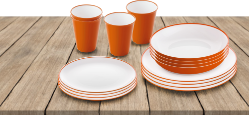 Omada Essgeschirr-Set 16-tlg. orange für 4 Personen - Kunststoff und Melamin Geschirr-Sets