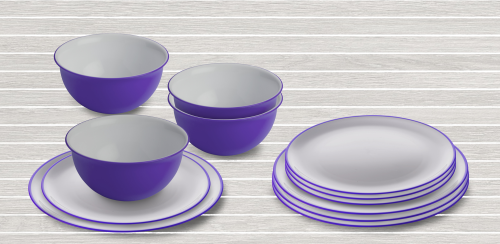 Omada Essgeschirr-Set mit Müslischüssel 12-tlg. violet für 4 Personen - Kunststoff und Melamin Geschirr-Sets