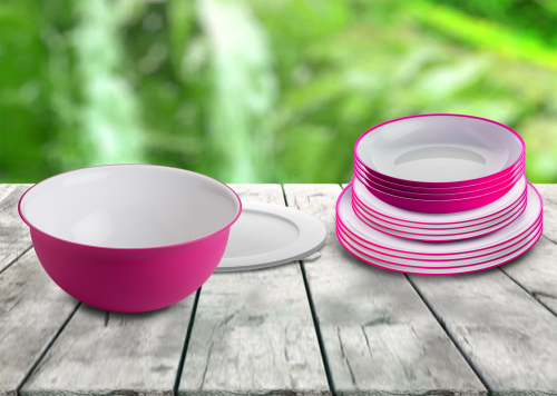 Omada Geschirr-Set 14-tlg. fuchsia für 4 Personen - Kunststoff und Melamin Geschirr-Sets
