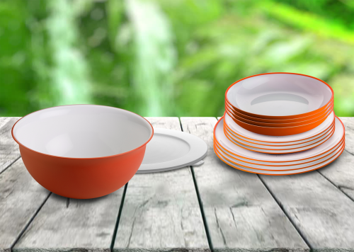 Omada Geschirr-Set 14-tlg. orange für 4 Personen - Kunststoff und Melamin Geschirr-Sets