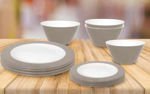 Omada Teller- und Schüssel-Set 12-tlg. dove grey für 4 Personen - Kunststoff und Melamin Geschirr-Sets