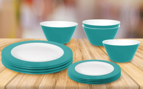 Omada Teller- und Schüssel-Set 12-tlg. sea blue für 4 Personen - Kunststoff und Melamin Geschirr-Sets