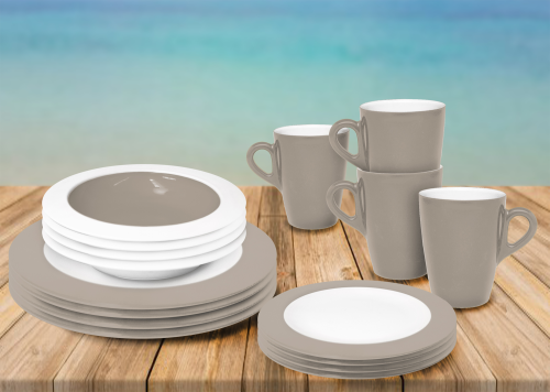 Omada Teller- und Schüssel-Set 16-tlg. dove grey für 4 Personen - Kunststoff und Melamin Geschirr-Sets