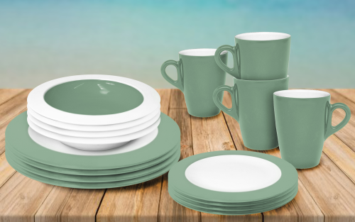 Omada Teller- und Schüssel-Set 16-tlg. grün für 4 Personen - Kunststoff und Melamin Geschirr-Sets
