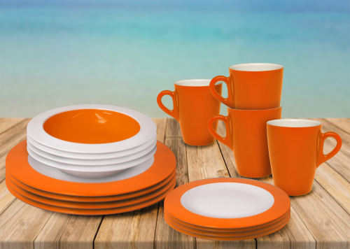 Omada Teller- und Schüssel-Set 16-tlg. orange für 4 Personen - Kunststoff und Melamin Geschirr-Sets