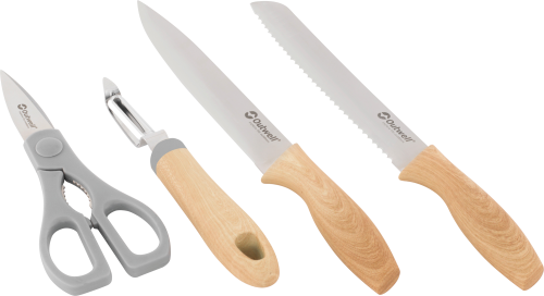 Outwell Chena Messerset 4 teilig mit Universalmesser / Brotmesser / Schere / Schäler - Kochbesteck