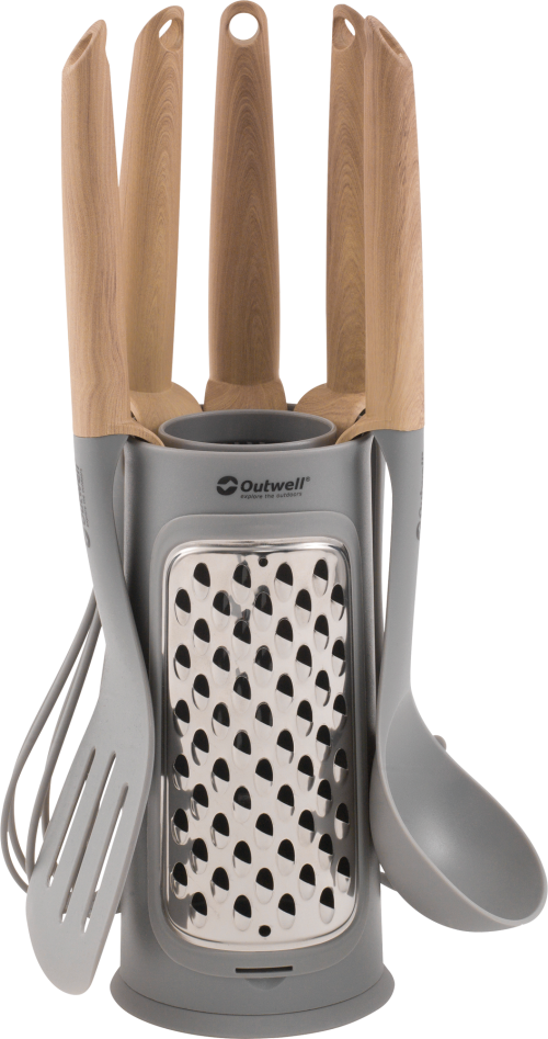 Outwell Küchenutensilien-Set Adana 6-teilig bestehend aus Pasta-Löffel / Schneebesen / Spatel / Servierlöffel / Schöpflöffel / Reibe - Kochbesteck