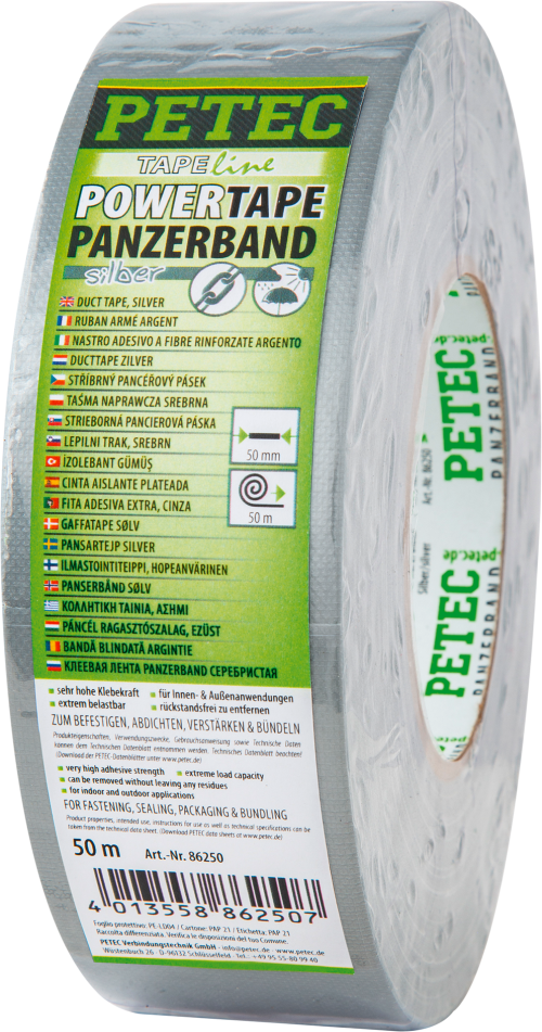 Petec Power Tape Panzerklebeband 50 m x 50 mm silber - Klebstoffe & Dichtmittel