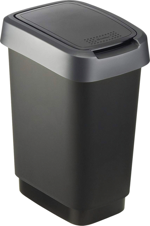 Rotho Twist Abfalleimer mit Schwing- und Klappdeckel 10 Liter dunkelsilber - Abfallbehälter