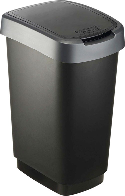 Rotho Twist Abfalleimer mit Schwing- und Klappdeckel 25 Liter dunkelsilber - Abfallbehälter