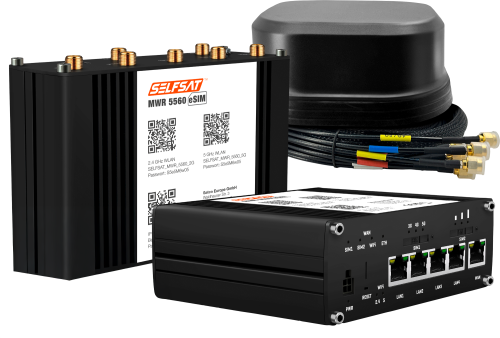 SELFSAT MWR 5560 WLAN Router eSIM 5G Cat 20 bis 3,4 Gbps inklusive SATCO 5G Antenne schwarz - 5G-/LTE-Antennen