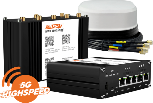 SELFSAT MWR 5560 WLAN Router eSIM 5G Cat 20 bis 3,4 Gbps inklusive SATCO 5G Antenne weiß - 5G-/LTE-Antennen