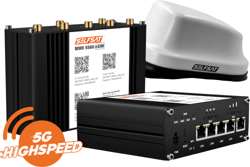 SELFSAT MWR 5560 WLAN Router eSIM 5G Cat 20 bis 3,4 Gbps inklusive SELFSAT 5G Antenne weiß - 5G-/LTE-Antennen