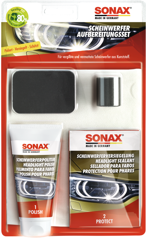 SONAX Scheinwerfer Aufbereitungsset für veraltete Scheinwerfer  - Außenbereich & Lack