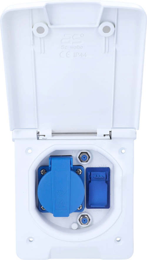Schwabe Caravan-Vorzelt Multifunktionsdose inkl 1x Schutzkontaktsteckdose 230 V / 2x SAT-Steckdosen / 1x USB-A / 1x USB-C weiß - 230 V Steckdosen von AS-Schwabe