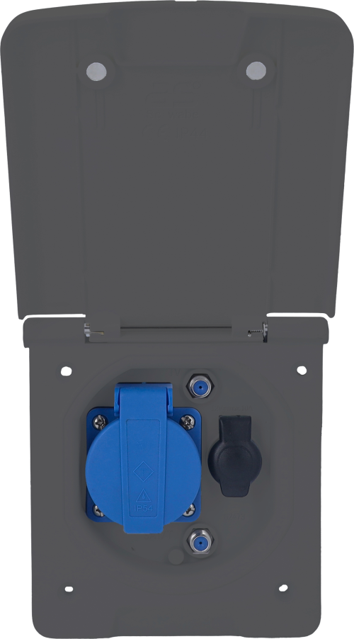 Schwabe Caravan Vorzelt-Multifunktionssteckdose inkl 1x Schutzkontaktsteckdose 230 V / 1x Steckdose 12 V /  2x SAT-Steckdosen anthrazit - 230 V Steckdosen von AS-Schwabe