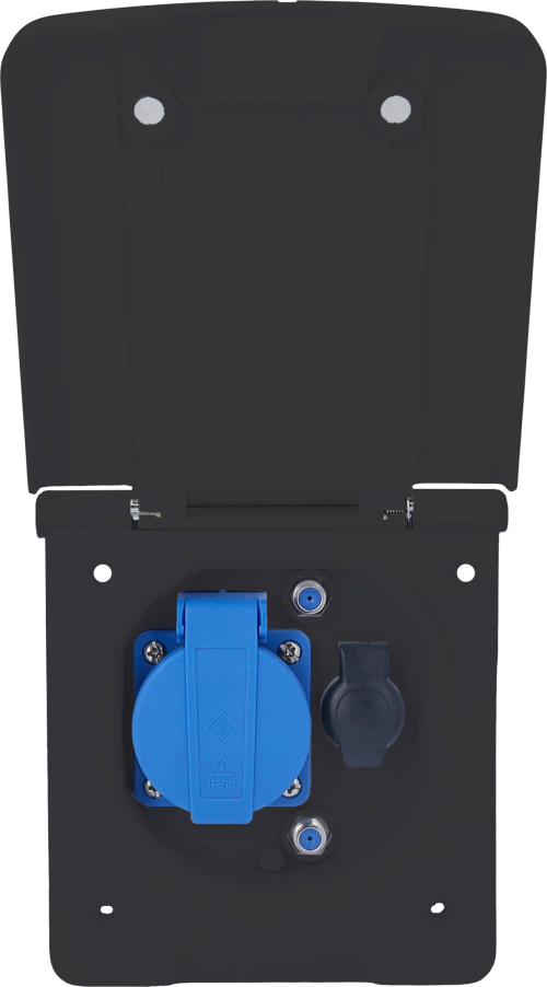 Schwabe Caravan Vorzelt-Multifunktionssteckdose inkl 1x Schutzkontaktsteckdose 230 V / 1x Steckdose 12 V /  2x SAT-Steckdosen schwarz - 230 V Steckdosen von AS-Schwabe