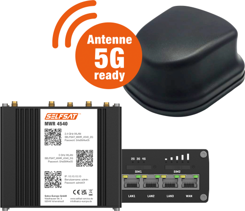 Selfsat 4G Cat 6 WLAN Router MWR 4540 inkl. 5G Antenne bis 300 Mbps schwarz - Router