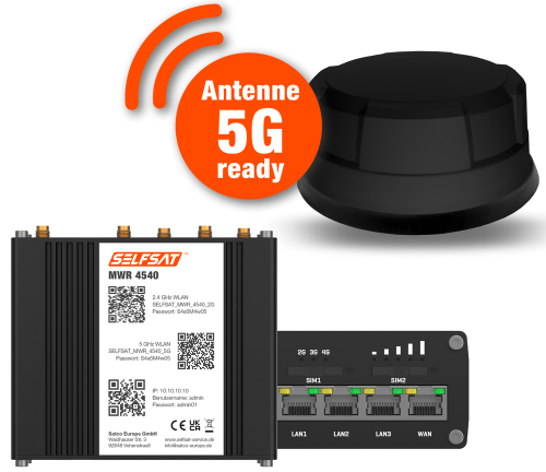 Selfsat 4G Cat 6 WLAN Router MWR 4540 inkl. 5G Panorama Antenne bis 300 Mbps schwarz - Router