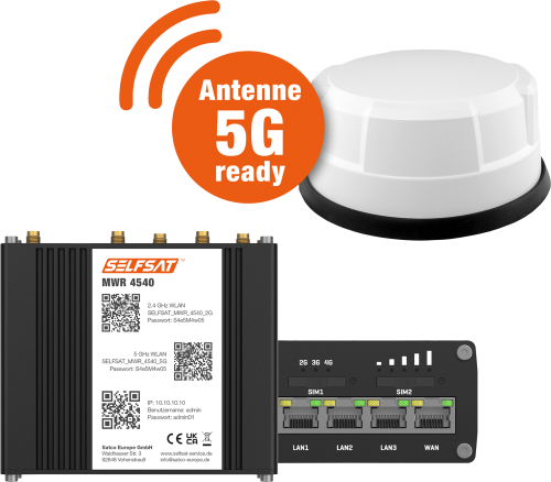 Selfsat 4G Cat 6 WLAN Router MWR 4540 inkl. 5G Panorama Antenne bis 300 Mbps weiß - Router