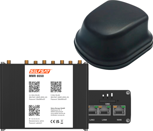 Selfsat 5G Cat 19 WiFi 6 WLAN Router MWR 6550 bis 3,4 Gbps inkl. 5G Antenne schwarz - Router