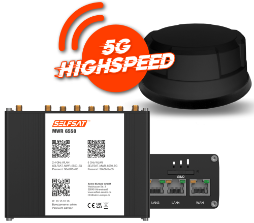 Selfsat 5G Cat 19 WiFi 6 WLAN Router MWR 6550 bis 3,4 Gbps inkl. Panorama Antenne schwarz - Router