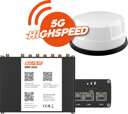 Selfsat 5G Cat 19 WiFi 6 WLAN Router MWR 6550 bis 3,4 Gbps inkl. Panorama Antenne weiß - Router