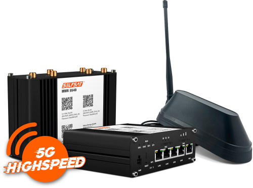 Selfsat MWR 5540 5G Cat 12 WLAN Router mit SHARK 5G Dachantenne schwarz bis 2,6 Gbps - Router-Sets