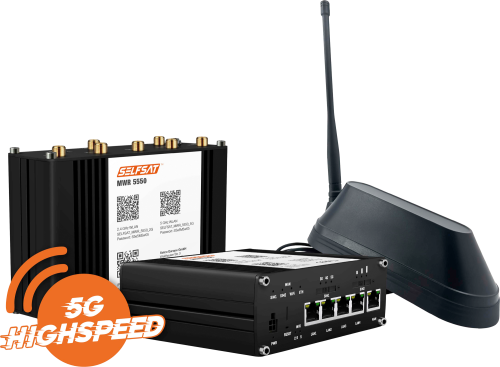 Selfsat MWR 5550 5G Cat 20 WLAN Router mit SHARK 5G Dachantenne schwarz bis 3,3 Gbps - Router-Sets