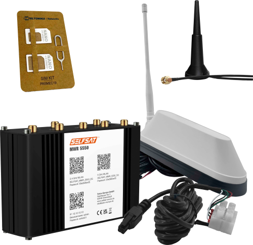 Selfsat MWR 5550 5G Cat 20 WLAN Router mit SHARK 5G Dachantenne weiß bis 3,3 Gbps - Router-Sets