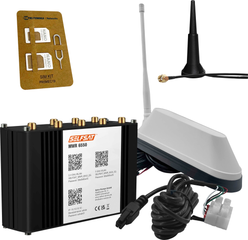 Selfsat MWR 6550 5G Cat 19 WiFi 6 WLAN Router mit SHARK 5G Dachantenne weiß bis 3,4 Gbps - Router-Sets