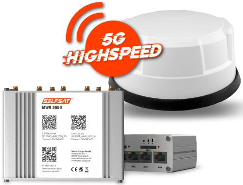 Selfsat Mobiler 5G/4G LTE Router MWR 5550 mit WLAN und GPS inkl. 5G Dachantenne weiß - Router