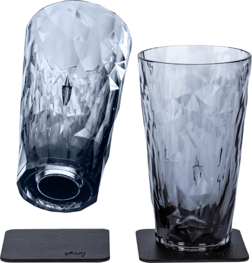 Silwy Longdrink Magnet-Kunststoffgläser inkl. metallische Gel-Untersetzer 6 Stück Grau (300 ml) - Gläser